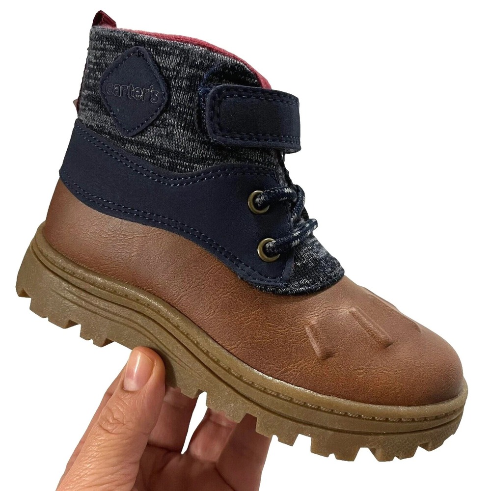 Carters Little Boys Slip-on Duck Boots Size 12 Brown-Navy Blue Mid Top Shoes - Picture 1 of 13